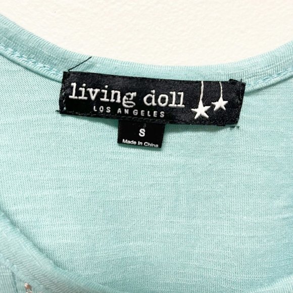 LIVING DOLL Teal Tribal Embroidered Baby Doll Tank Top Size S - Picture 6 of 10